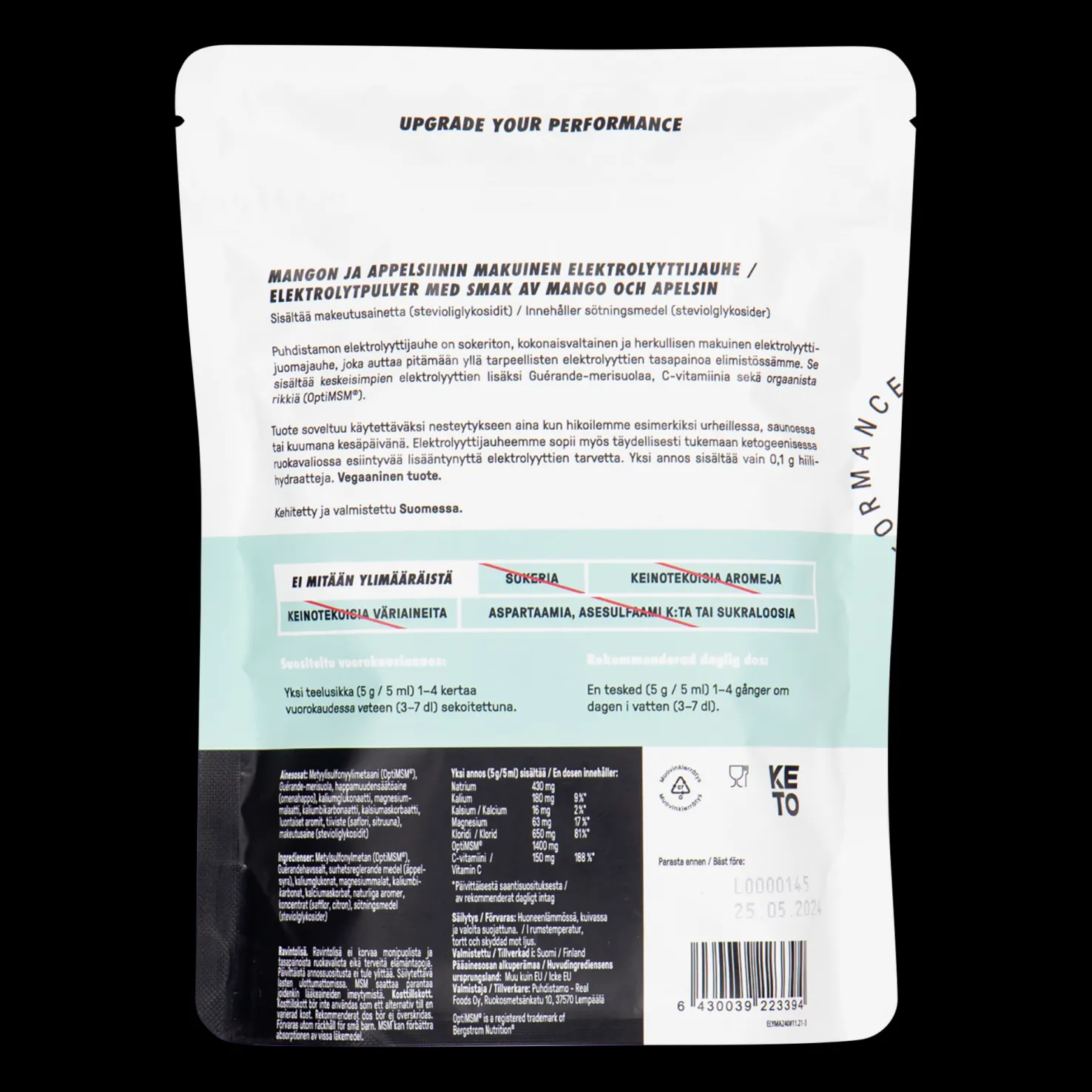 Elektrolytpulver - Mango-Orange 240g, elektrolyyttijauhe - Lisäravinteet - Elektrolytpulver - Mango-Orange 240g, elektrolyyttijauhe