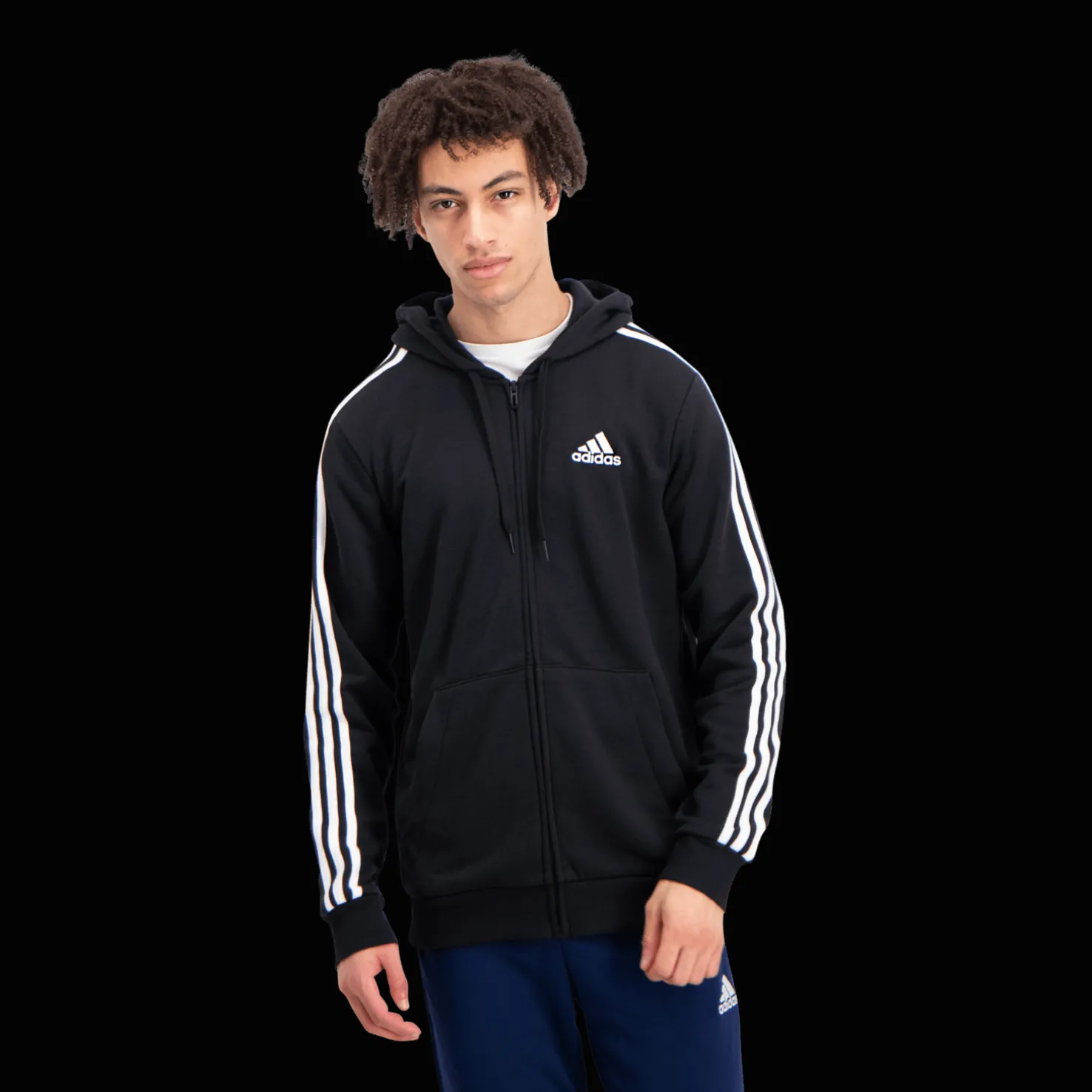 Essential French Terry 3-Stripes Full-Zip Hoodie, miesten huppari - Hupparit - Essential French Terry 3-Stripes Full-Zip Hoodie, miesten huppari