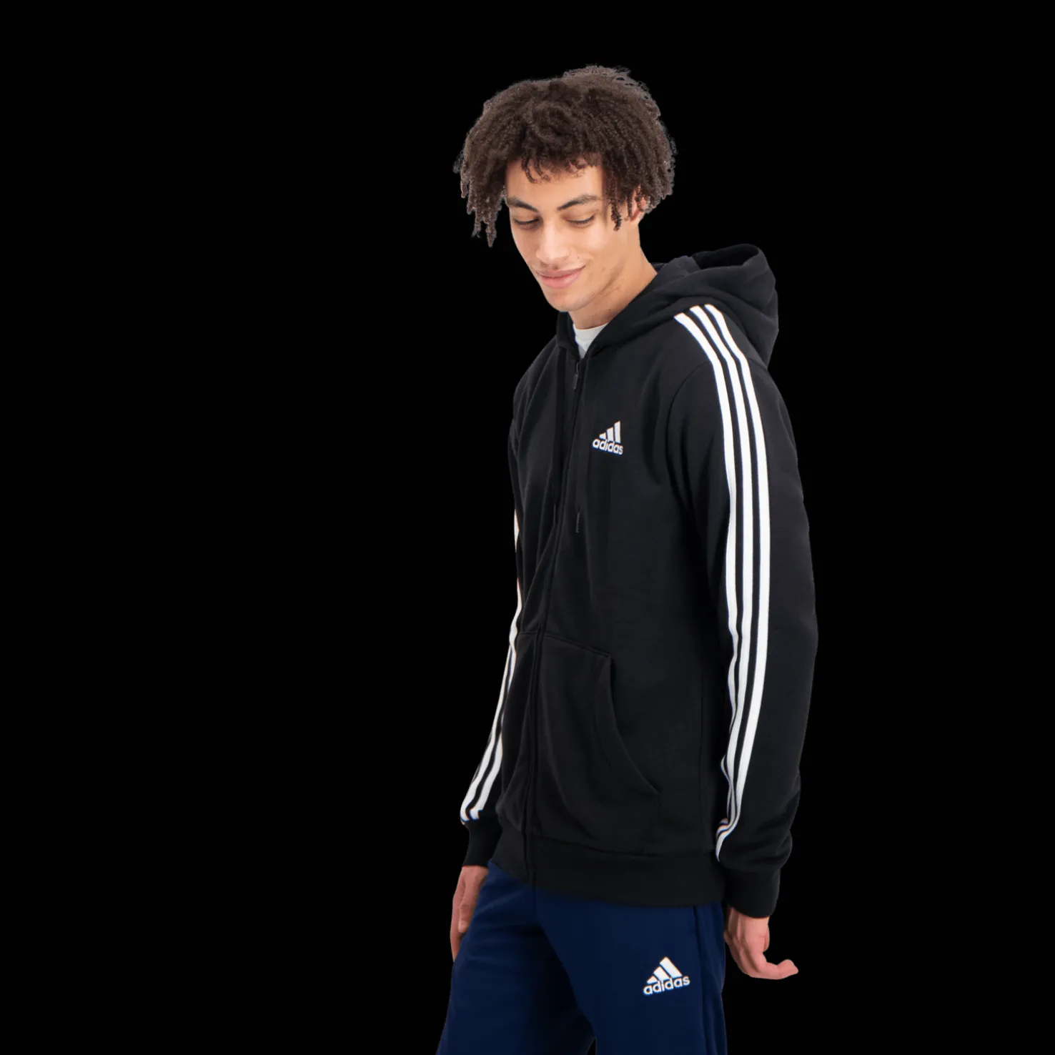 Essential French Terry 3-Stripes Full-Zip Hoodie, miesten huppari - Hupparit - Essential French Terry 3-Stripes Full-Zip Hoodie, miesten huppari