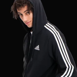 Essential French Terry 3-Stripes Full-Zip Hoodie, miesten huppari - Hupparit - Essential French Terry 3-Stripes Full-Zip Hoodie, miesten huppari