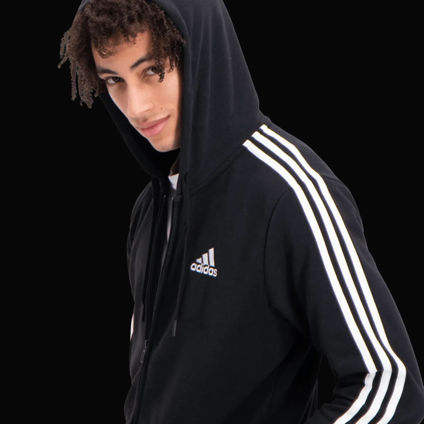 Essential French Terry 3-Stripes Full-Zip Hoodie, miesten huppari - Hupparit - Essential French Terry 3-Stripes Full-Zip Hoodie, miesten huppari
