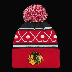 Faceoff Cuff Knit Beanie with pom Blackhawks - 24/25, fanipipo, unisex - NHL-Tuotteet - Faceoff Cuff Knit Beanie with pom Blackhawks - 24/25, fanipipo, unisex
