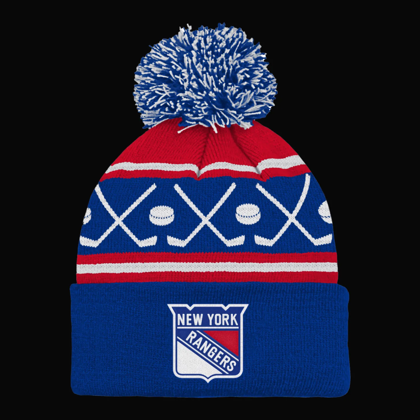 Faceoff Cuff Knit Beanie with pom Rangers - 24/25, fanipipo, unisex - NHL-Tuotteet - Faceoff Cuff Knit Beanie with pom Rangers - 24/25, fanipipo, unisex